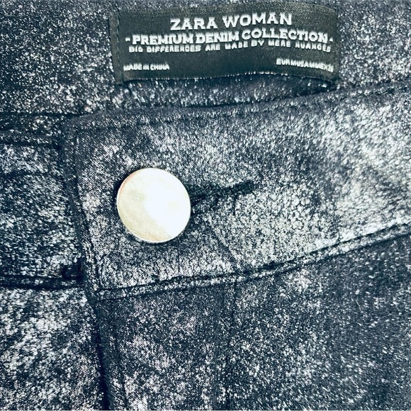 ⭐️ZARA Woman Premium Denim Collection Metallic Stretch Moto Leggings Pants - Picture 4 of 7